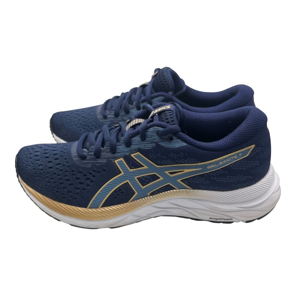 Asics Womens Sz 7 Gel-Excite 7 Running Shoes Navy Blue /Champagne Comfort - 2045